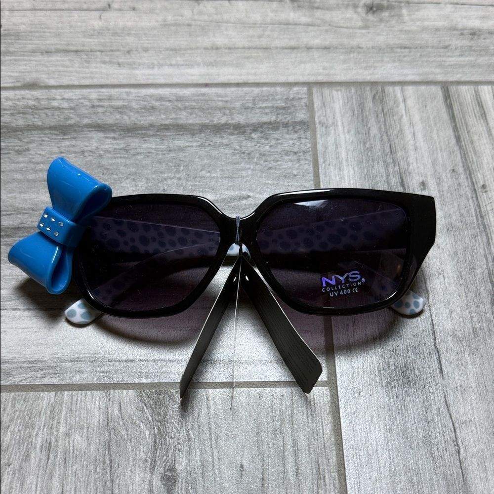 Women's Black Sunglasses with Blue Bow